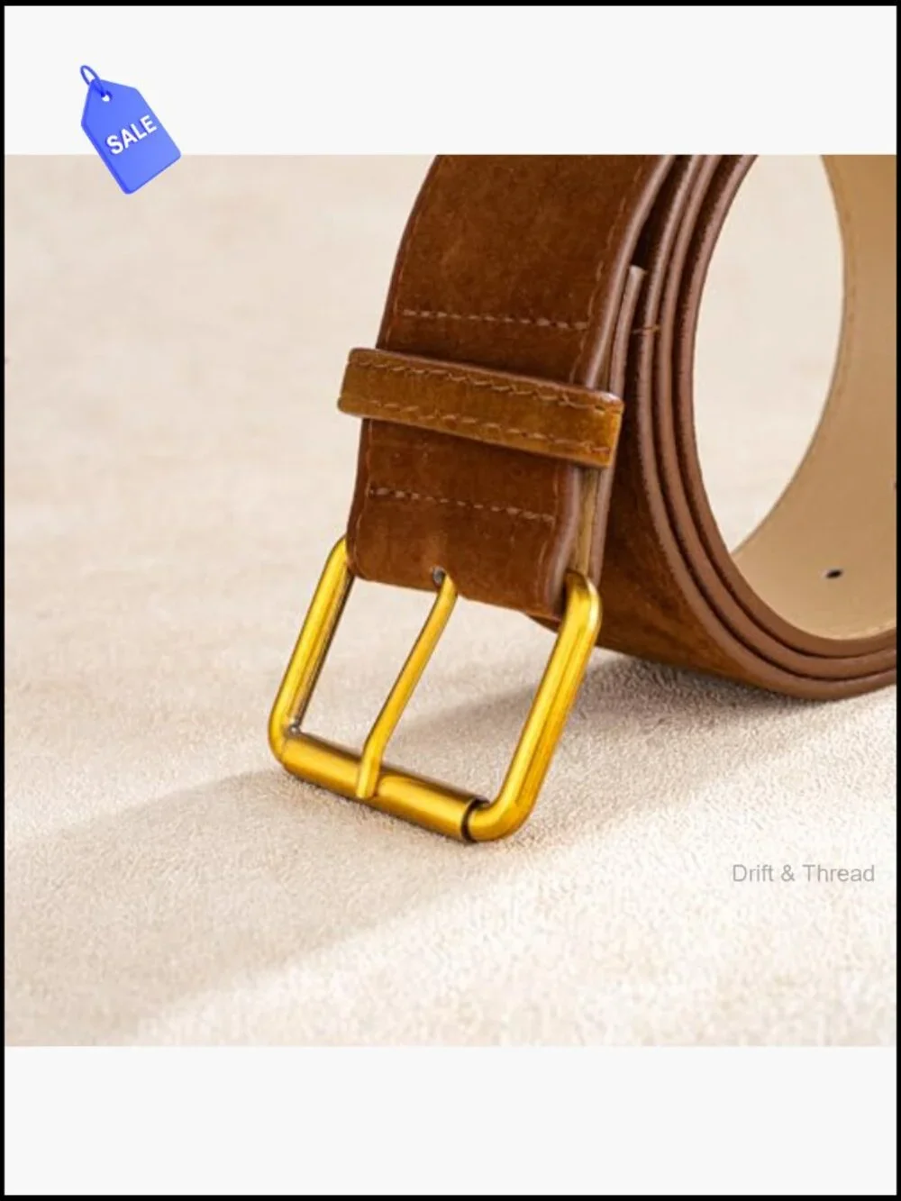 Wide Western Chunky Suede Belt with Gold Buckle for Dresses